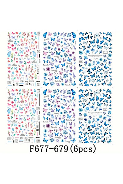 Choice 6 قطع F677-679 6 قطع ملصقات أظافر بتصميم فراشة الربيع، ملصقات ذاتية ال...