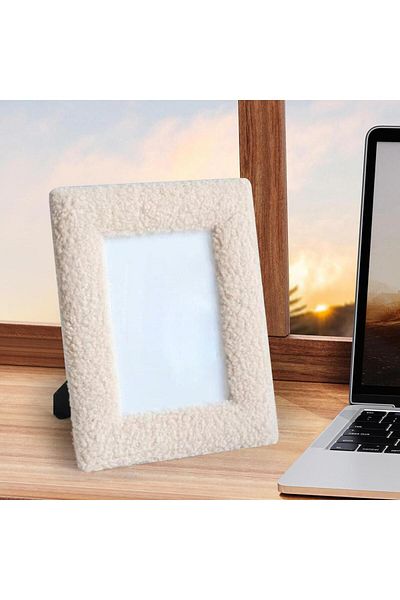 Choice Apricot Desktop Picture Frame Display Ornament Simplicity Wood and Plush Gift Photo Holder for Weddi