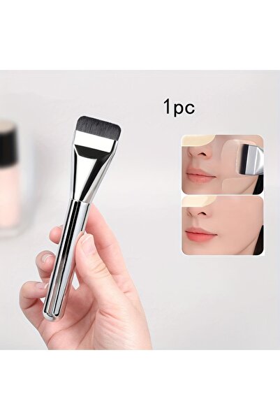 Choice1 فرشاة كريم أساس بيضاوية الشكل مصنوعة من شعيرات نايلون فائقة النعومة ومضادة للحساسية، قطعة واحدة فضية، نصف قطعة متعددة الاستخدامات