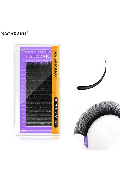 NAGARAKU MIX7-15 0.05 مم D رموش فردية فاخرة كلاسيكية لتمديد الرموش باللون الأسود غير اللامع الطبيعي