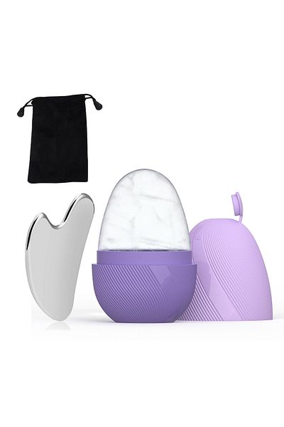 DUTRIEUX 2pcs set-purple Ice Face Roller & Stainless Steel Gua Sha Tool Set, Facial Massager Ice Roller Skin