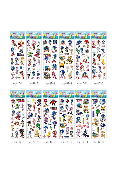 BANDAI 12pcs 12pcs Cartoon Sonic The Hedgehog Bubble Stickers 3d Kawaii Anime Three Dimensional Puffy Bulk