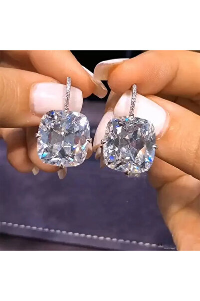 Choice أقراط نسائية أنيقة من Huitan E886 باللون الفضي مع حجر كبير من الزركونيوم المكعب، مجوهرات رائعة للحفلات النسائية