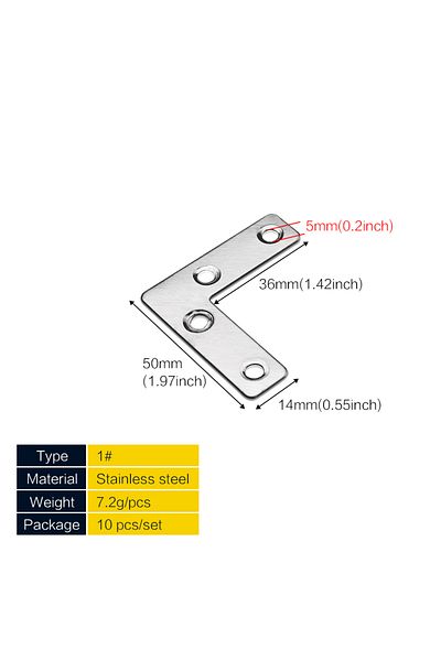 Choice 50L(10pcs) 10 Pcs Flat Corner Brace, L Type Shelf Bracket 50/60/80mm(1.97/2.36/3.15inch), Heavy Duty