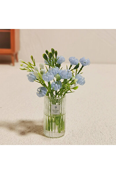 Choice نباتات منزلية مصغرة زرقاء بمقياس 1:12، مزروعة في أصيص، سلة زهور صناعية...