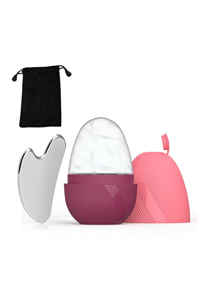 DUTRIEUX طقم مكون من قطعتين - بكرة ثلج للوجه وردية اللون ومجموعة أدوات غوا شا...