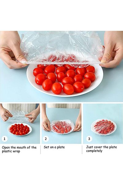 Choice 100pcs 100pcs Disposable Food Cover Plastic Wrap Elastic Food Lids For Fruit Bowls Cups Caps Storage