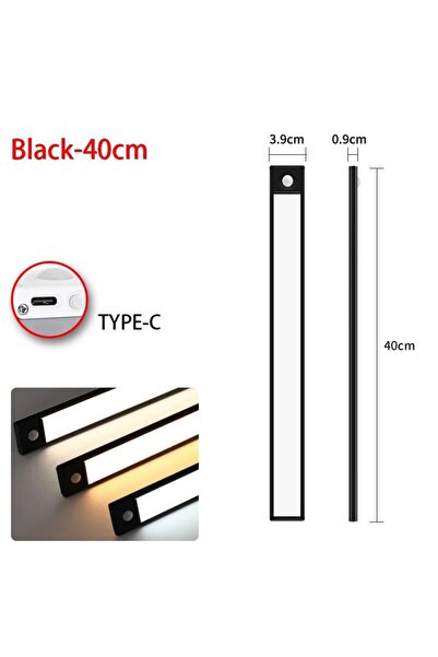 Choice مصباح أسود 40 سم 3 ألوان في مصباح واحد LED مستشعر حركة ضوء ليلي لاسلكي USB ضوء تحت الخزانة F