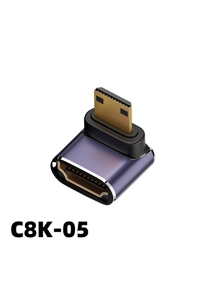 Choice 1PCS 8K HDMI Adapter C8K-05 360 Degree Angled U-shaped L Converter Mini HDMI Male to HDMI-compatible