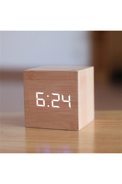 Choice Yellow Square Digital LED Alarm Clock Wood Retro Glow Clock Desktop Table Decor Voice Control Snooze