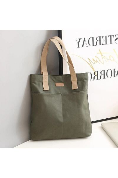 Choice green 1Pc Women Canvas Tote Bag Large Capacity Handbag Practical Sewing Thread Design Commuter Bag f