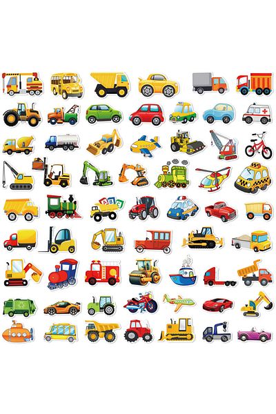 Choice 50pcs- 60 Pcs Cartoon Engineering Vehicle Transportation Sticker Helmet Decoration Waterproof Sticke