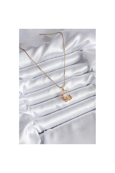 Skygo 316L Steel Gold Color Crescent Cat Model Zircon Stone Detail Women's Necklace - TJ-BKO8140