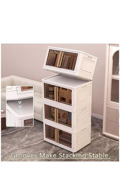 COOYA 5 stackable storage boxes,large capacity,foldable and movable,with wheels,easy to install,white