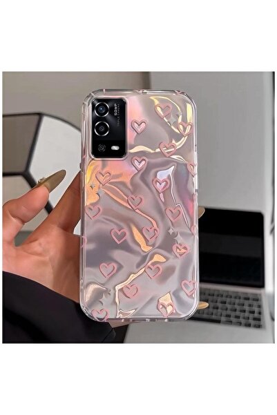 Pro Aksesuar Oppo A55 Uyumlu Kılıf Kalp Desenli Silikon Kılıf Pembe