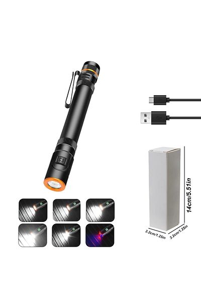 ZHIYU Fixed focus-Black Mini Portable LED Flashlight Built-in Battery Torch With Pen Clip Tail Magnet USB