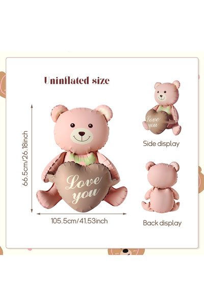 Choice بالون من الألومنيوم على شكل قلب غير لامع بتصميم دب وردي ثلاثي الأبعاد ...