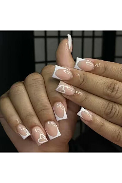 Choice 947 24 قطعة/مجموعة أظافر صناعية قصيرة مربعة للنساء على شكل قلب عروس لط...