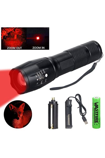 Choice ZOOM Red With Battery Tactical Green/Red/White Light LED Hunting Flashlight Zoomable Torch Waterproo