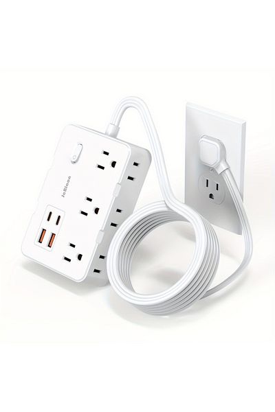 Choice us 6 White Surge Protector Ultra Thin Flat US Plug with 6 Widely Outlets 4 USB Ports,5ft Extender Ca