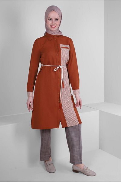 Alvina STRIPED WAIST BELLY STRAIGHT TUNIC 43632