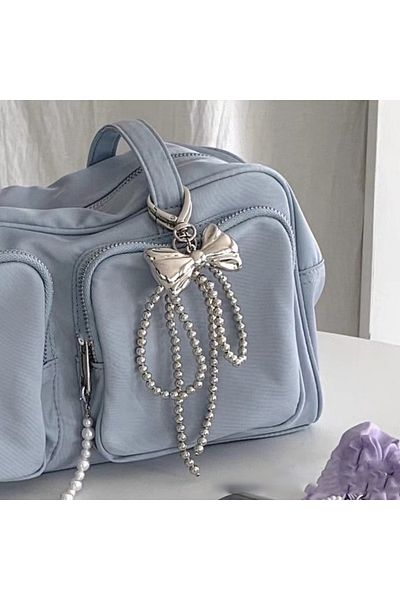 Choice White-keychain Y2K Korean Cute Beaded Pearl Bowknot Keychain for Women Girls Metal Bow Pendant Bag D