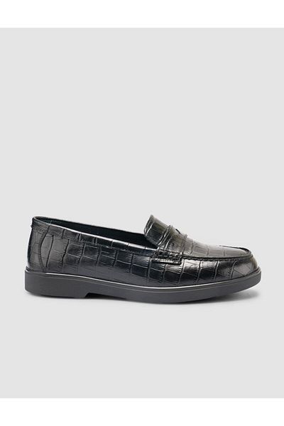Cabani Loafer de damă 100% piele naturală cu model croco negru