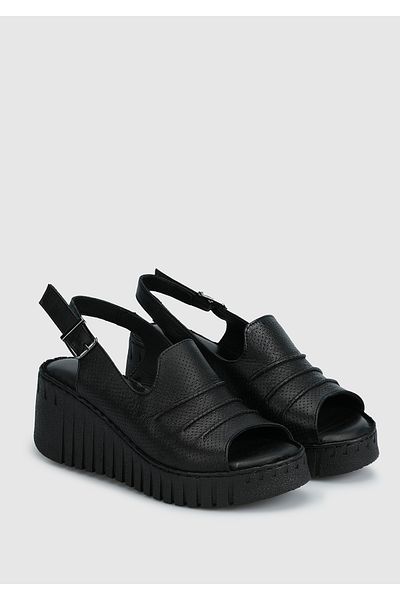 Eclipse Black Leather Women's Comfort Sandals