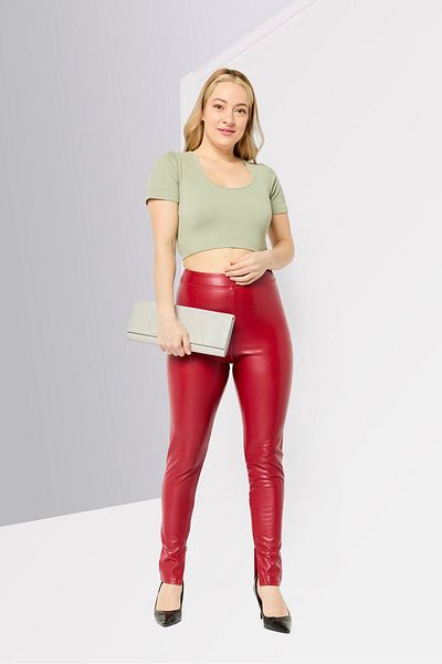 Michael Kors Women Solid Pull On Faux Leather Leggings, Dark Red