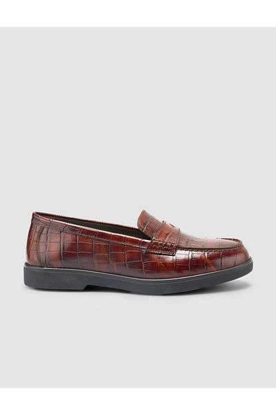 Cabani 100% Genuine Leather Brown Croco Pattern Women's Loafer