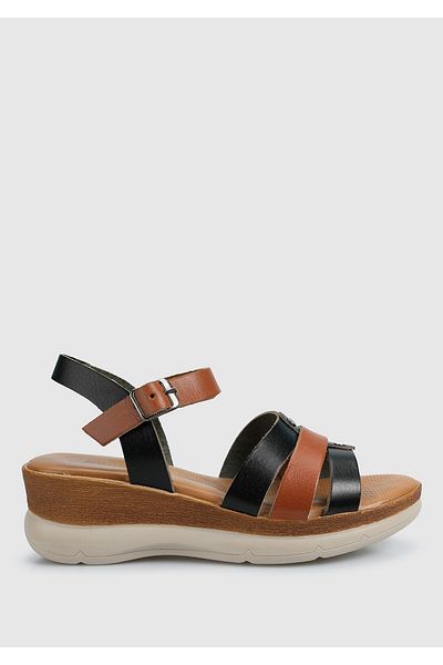 Eclipse Black Leather Women's Flat Sandals