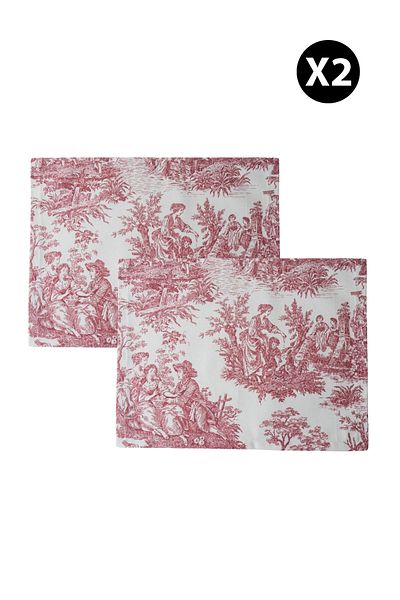 Beige & Stone Claret Red Pastoral Patterned Rectangular American Service Set of 2