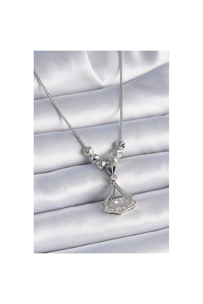 Skygo 316L Steel Chain Silver Color Gingko Leaf Model Zircon Stone Detail Women's Necklace - Tj-Bko9351