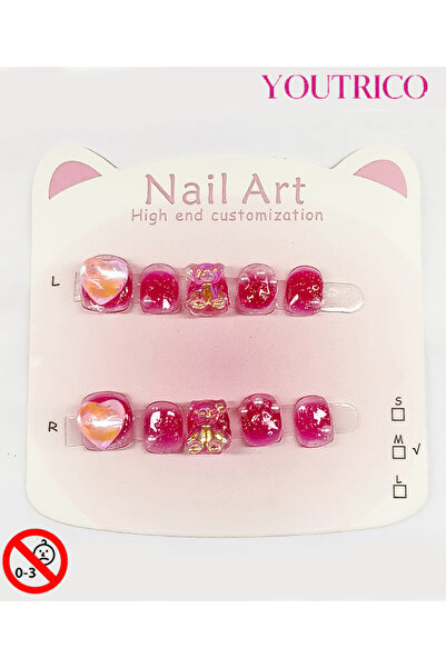Youtrico أظافر لاصقة للأطفال مصنوعة يدويًا بنسبة 100% بلون البرقوق الداكن وال...