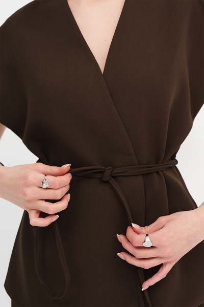 Addax Rope Tie Vest Pants Suit Tkm8597