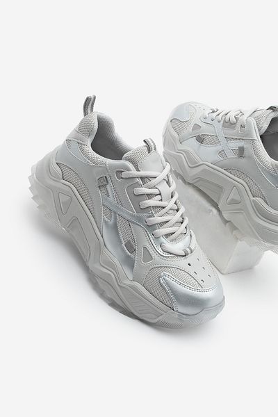 Marjin Pantofi de damă Pizen Silver - Pantofi sport cu talpă groasă și șireturi