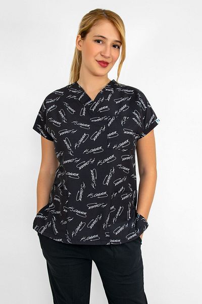 Nur Medikal Giyim Uniformă unisex Doctor Asistentă Uniformă neagră cu model Ataturk din Lycra