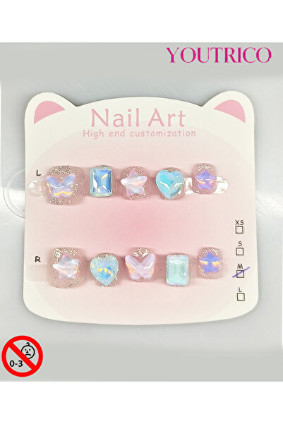 Youtrico أظافر لاصقة للأطفال مصنوعة يدويًا بنسبة 100% بتصميمات موكا: خضراء، آ...