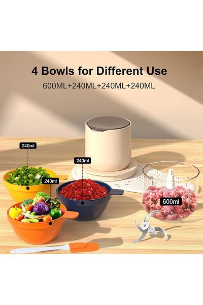 COOYA Food Processors, Small Meat Grinder, Food Chopper Electric Vegetable Chopper with 4 Bowls & 2 Blades