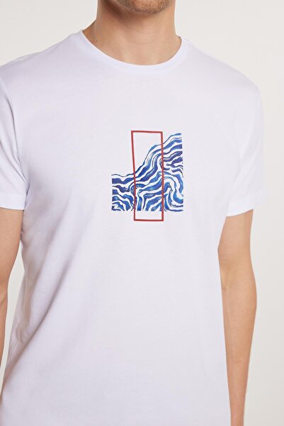 Tudors Ανδρικό T-shirt Slim Fit Slim Fit 100% βαμβακερό τυπωμένο λευκό μπλουζάκι με λαιμόκοψη