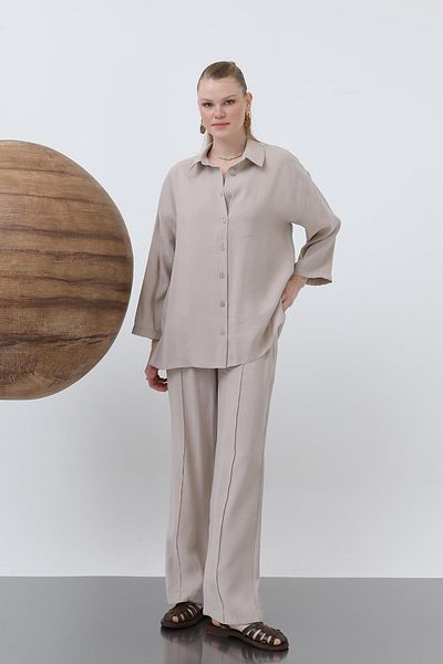 Loreen Women's Robe Button Detailed Short Shirt - 20631Gml - Stone