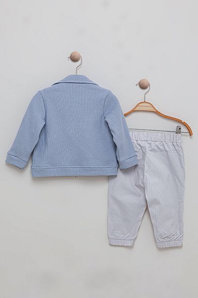 Bombili Embroidery Detailed Jacket and Elastic Waist Pants 3 Piece Baby Boy Suit
