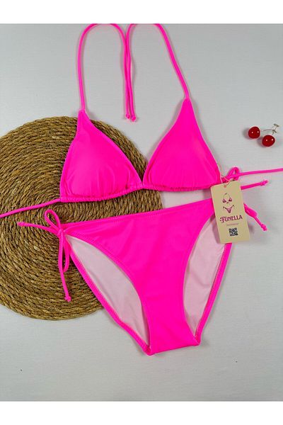 FUNELLA Fuchsia Color Side and Neck Tie Stylish Women's Bikini Set