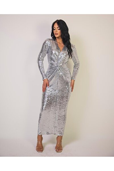 Karll Rochie de seara eleganta cu paiete Ella, poliester, argintiu, marimea 36