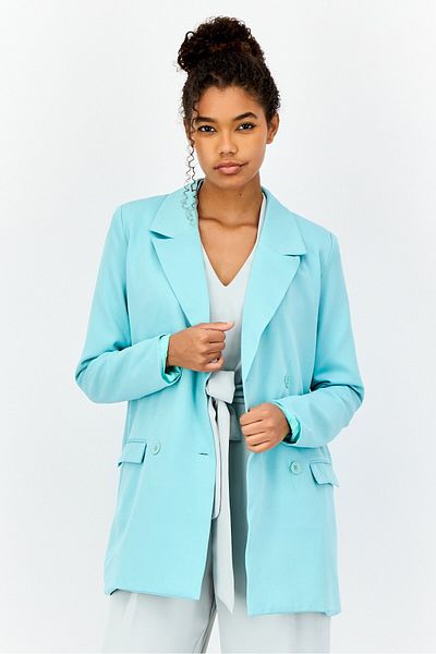 Heartbreak Women Regular Fit Solid Semi Formal Blazer, Turquoise