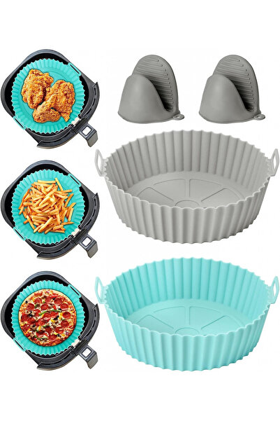 Axnsatre Set de 2 recipiente pentru friteuza cu aer, silicon, gri/albastru, 2...