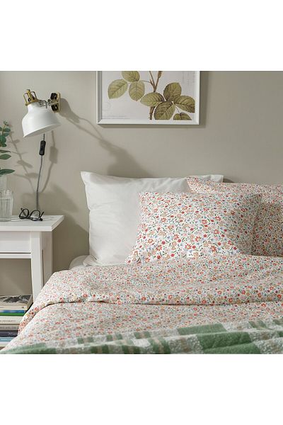 IKEA Gullnattljus Cushion Cover 50x50 Cm – White/ Floral, 50% Recycled Cotton With Button Closure