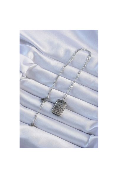 Skygo 316L Steel Chain Tumbled Silver Color Moon Figured Tarot Necklace - Tj-Bko9222