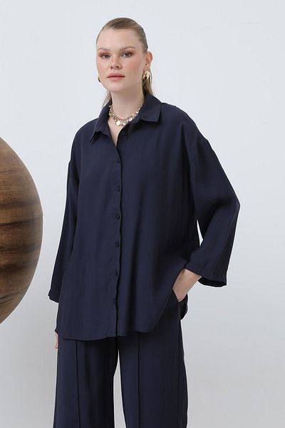 Loreen Women's Robe Button Detailed Short Shirt - 20631Gml - Navy