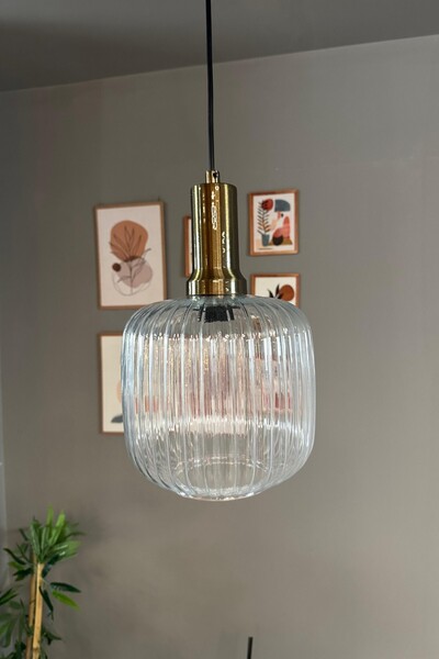 Bamyum Mopa Cam Şeffaf Tekli Avize Eskitme Fener Başlık Retro Sarkıt Lamba Re...